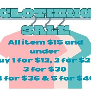 CLOTHING SALE ON ALL ITEMS $15 and UNDER